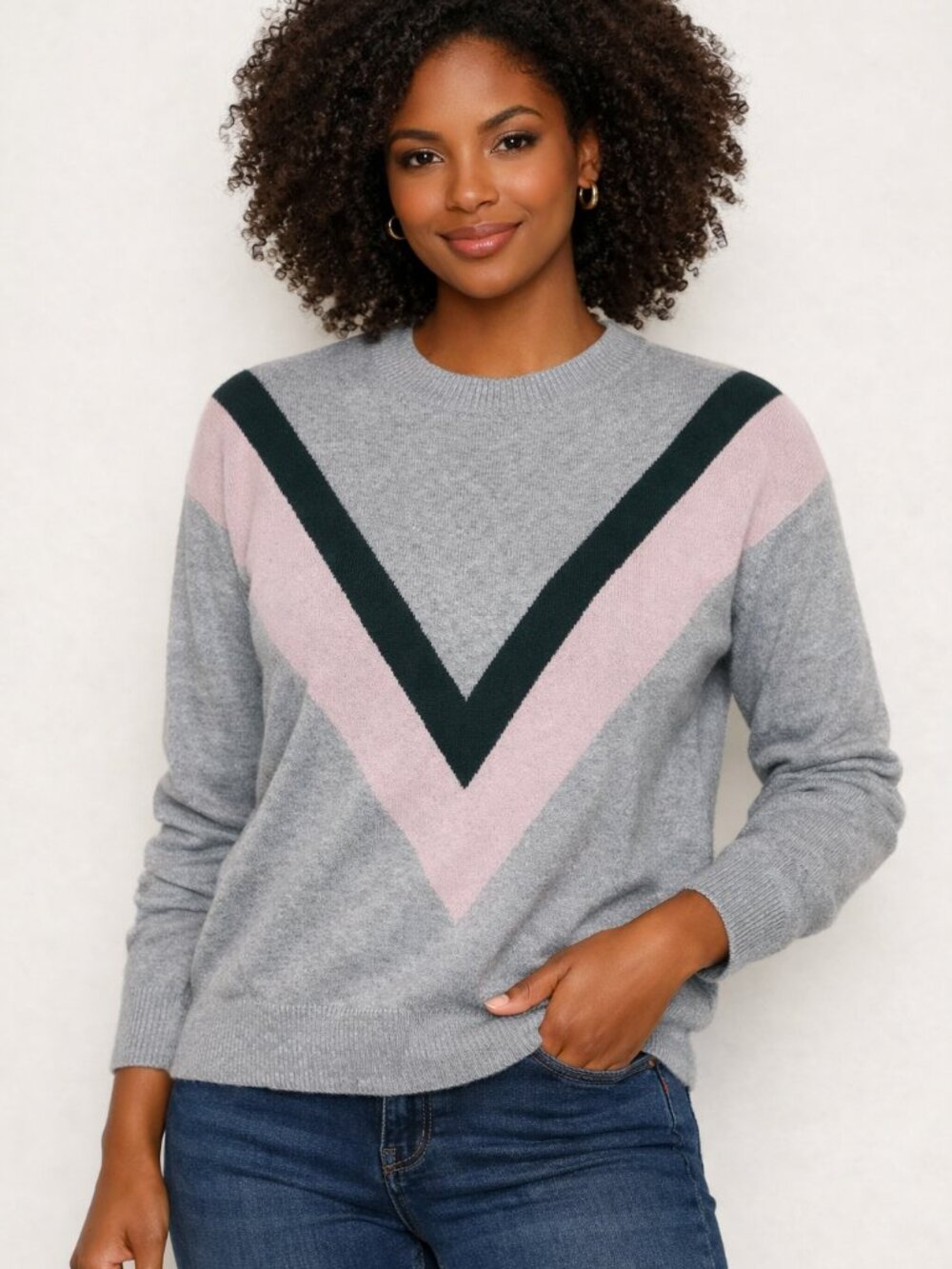 Old Navy Pink And Gray Ribbed Crewneck Sweater